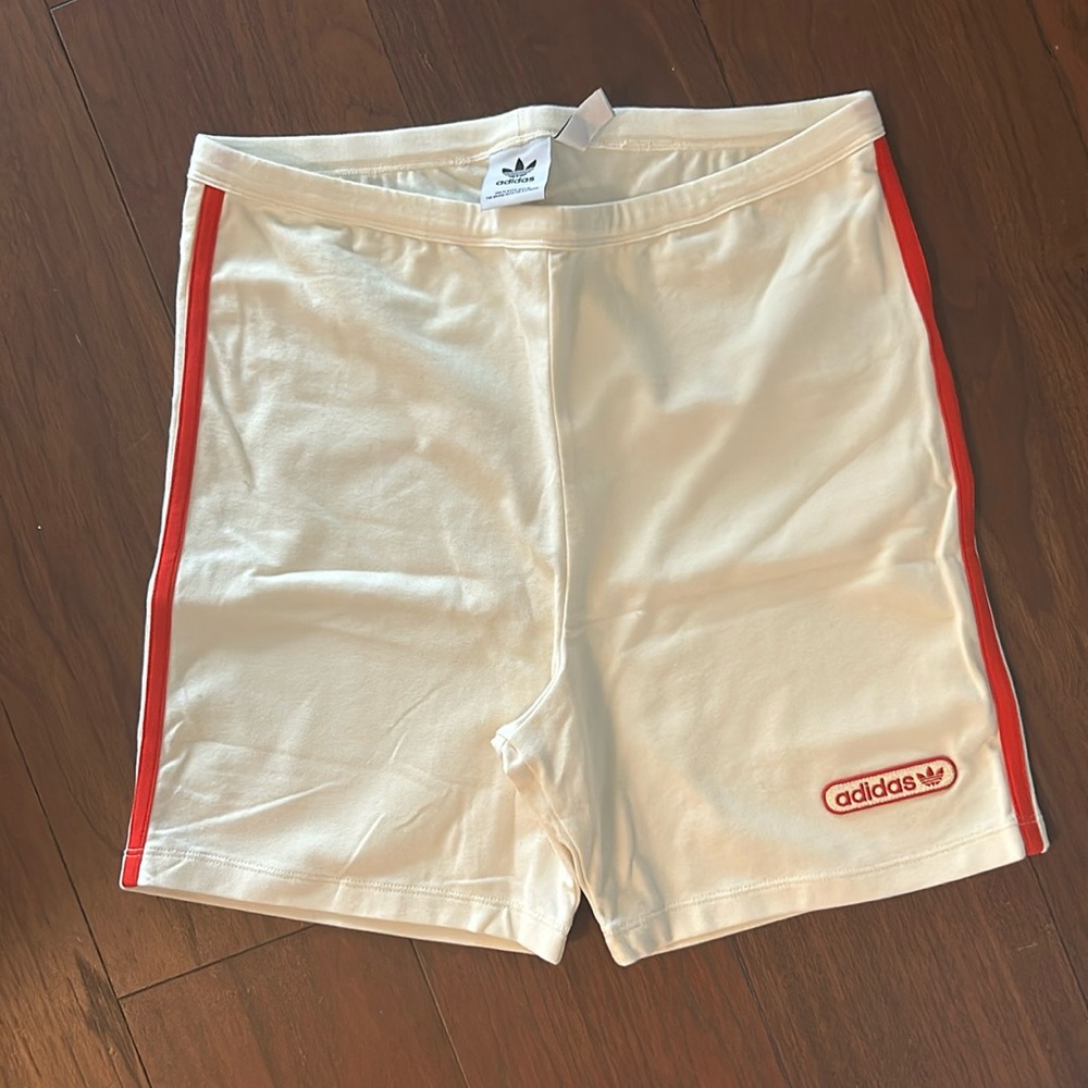 Adidas Off-White Red Stripe Booty Shorts Size M